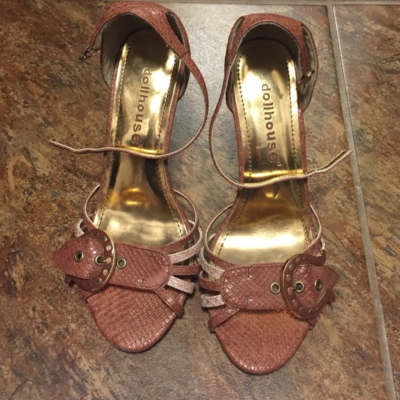 Ankle strap high heels.