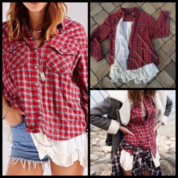 Urban Outfitters Tops - BDG LACE PETTICOAT FLANNEL SHIRT