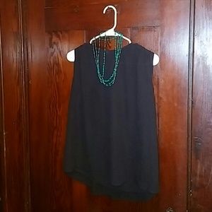 Black drapey sleeveless blouse