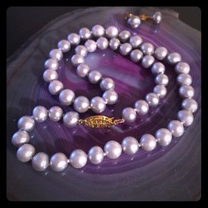 Lavender Pearl Necklace & Earrings