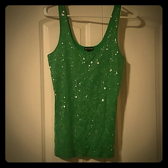 Express Tops - Green Sequin Express Tank Top