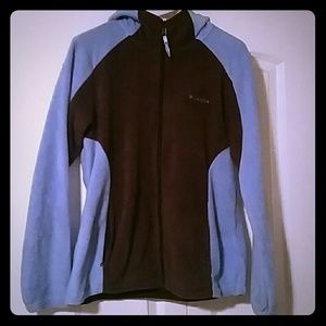 Columbia Brown and Light Blue Hooded Fleece Zip-up
