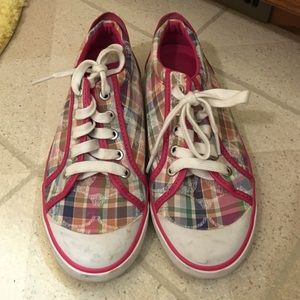 Pink plaid coach shoes