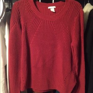 red cable knit sweater