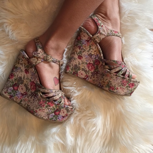 Jeffrey Campbell floral wedge sandals