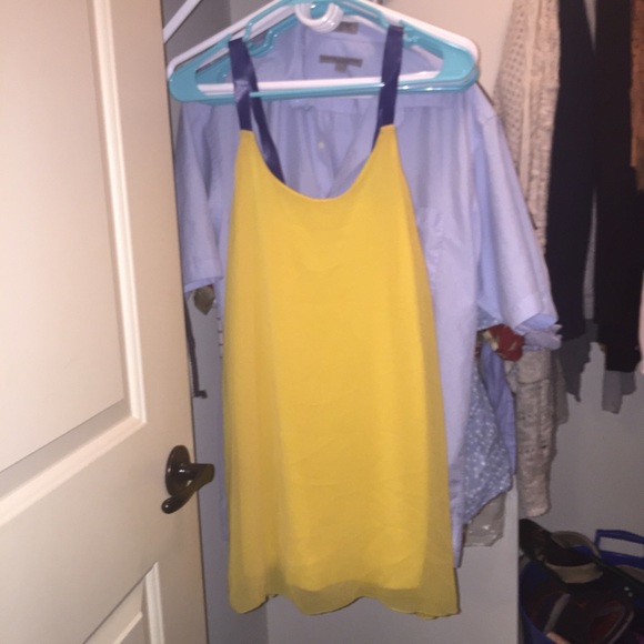 Yellow Chiffon Colorblock Dress with Blue Straps S