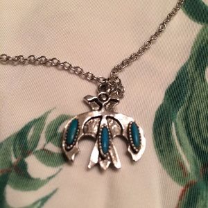 Vintage 70s Silver Thunderbird Turquoise Necklace