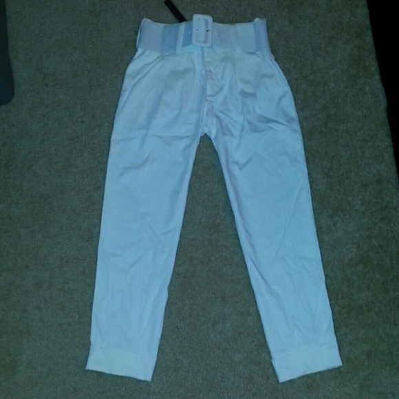 NWT alice & olivia white high waist belted pants 0