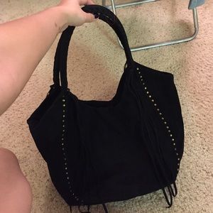 Black fringe tote bag