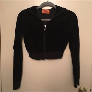 Juicy Couture Cropped Velour Hoodie Black Small