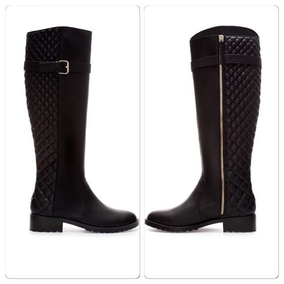 Zara black quilted riding boots