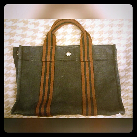 Auth Hermes Blue Fourre Tout Cotton Canvas Tote PM - Picture 1 of 4
