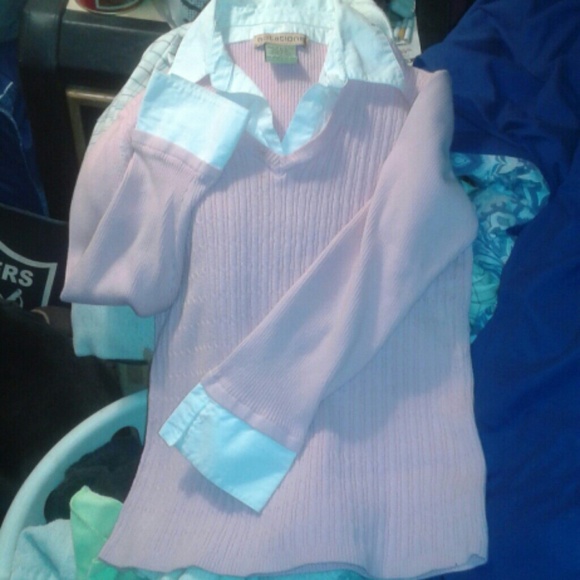 Sz M Notations pink and white 1/2 sleve sweater