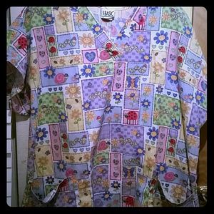 Spring themed plus size scrub top