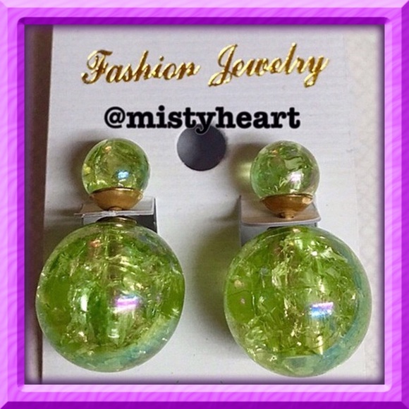 Green Rainbow Double Earrings - Picture 8 of 8