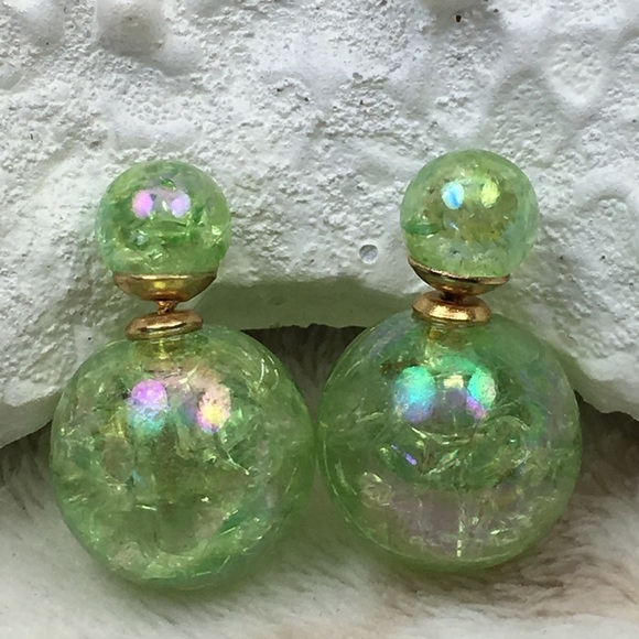 Green Rainbow Double Earrings - Picture 2 of 8