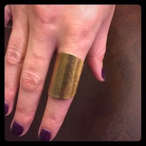Handmade wide Hammered cuff brass ring