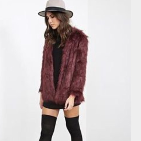 New! Forever 21 Maroon Faux Fur Oversized Coat