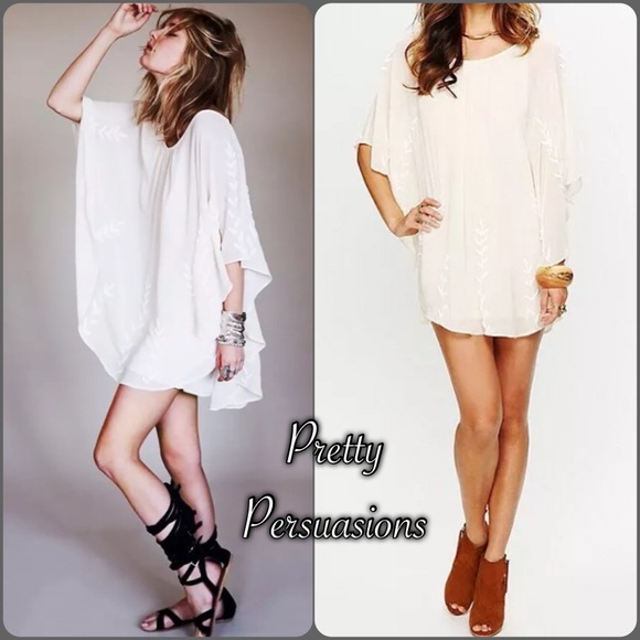 SEE NEW LISTING ♥️ NWT FREE PEOPLE BEADED CAPED CHIFFON BOHO MINI DRESS - Picture 2 of 5