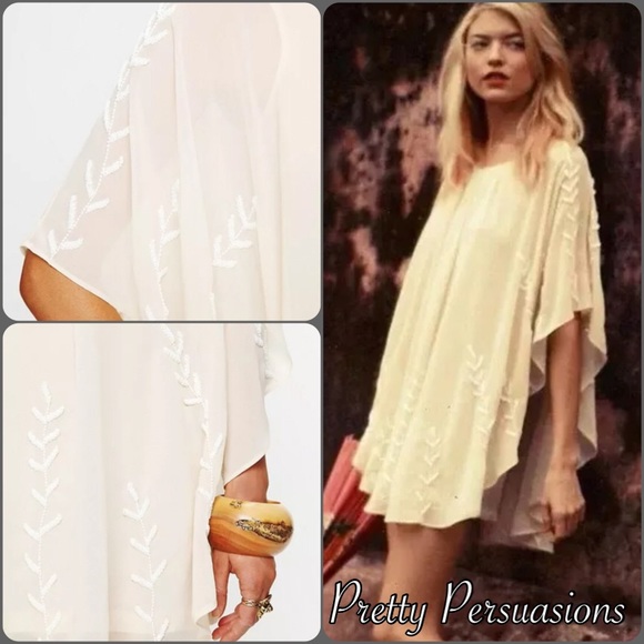 SEE NEW LISTING ♥️ NWT FREE PEOPLE BEADED CAPED CHIFFON BOHO MINI DRESS - Picture 3 of 5