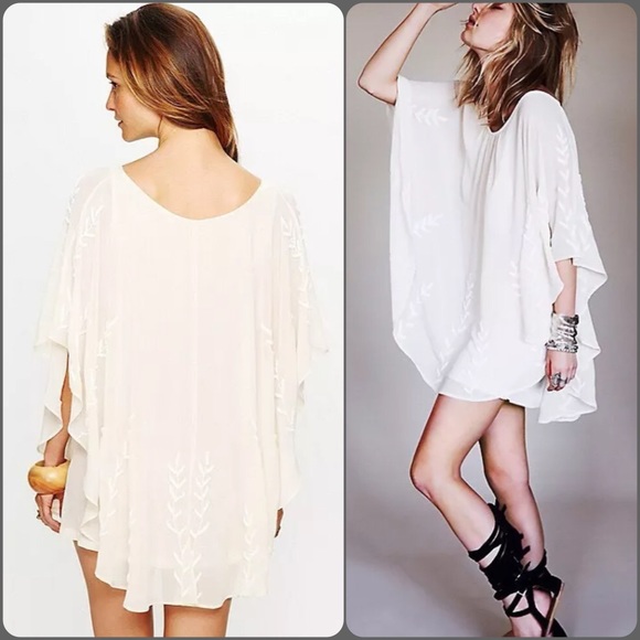 SEE NEW LISTING ♥️ NWT FREE PEOPLE BEADED CAPED CHIFFON BOHO MINI DRESS - Picture 4 of 5