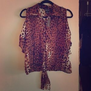 Cheetah print button down blouse