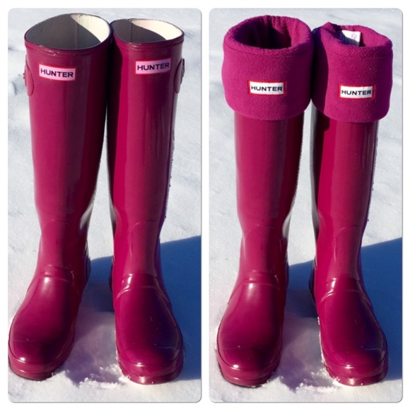 Hunter Shoes - Magenta pink Hunter tall gloss boots size 8 EUC!
