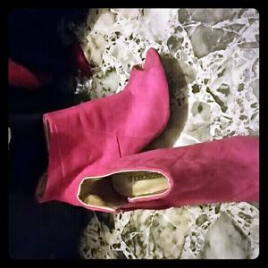 Pink peep toe booties