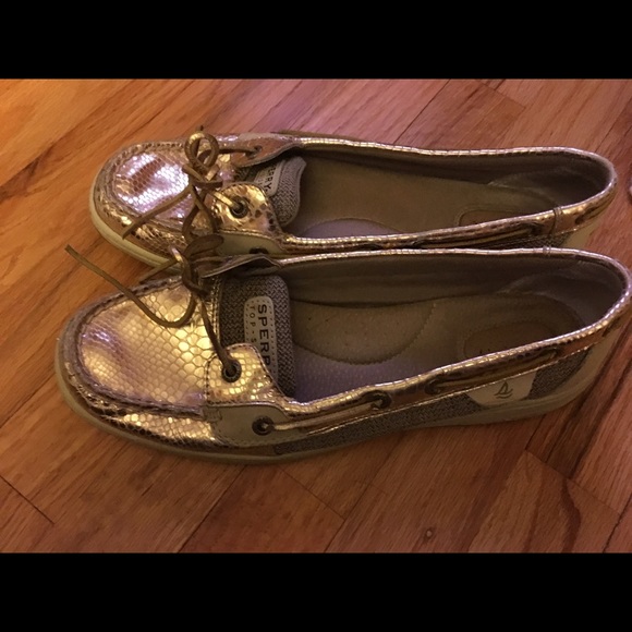 Gold sperry shoes for Sam