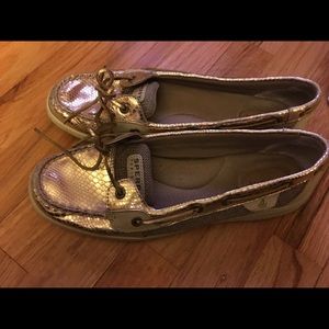 Gold sperry shoes for Sam