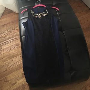 Navy blue dress with stones on the front