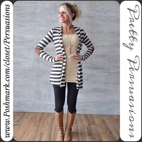 SOLD OUT 💞NWT Striped Elbow Patch Cardigan - Picture 3 of 4