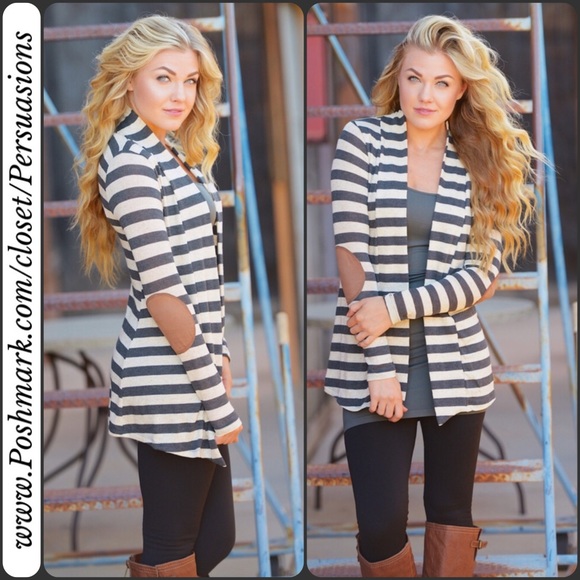 SOLD OUT 💞NWT Striped Elbow Patch Cardigan - Picture 2 of 4