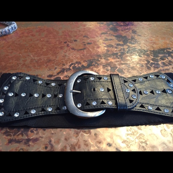 Wide rhinestone black belt