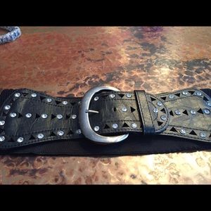 Wide rhinestone black belt
