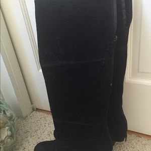Tall black suede boots. 17 in tall 16 in calf