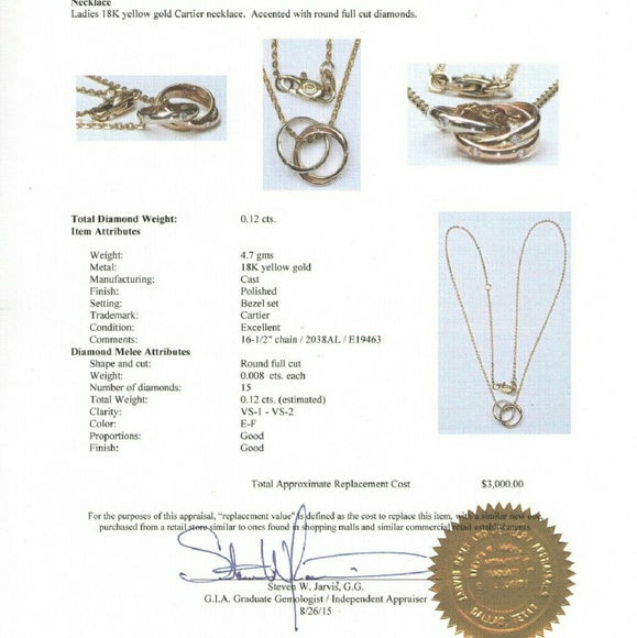 Trinity De Cartier 15 Diamond Necklace w/Appraisal - Picture 2 of 4