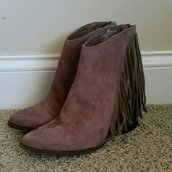 Tan fringe ankle booties