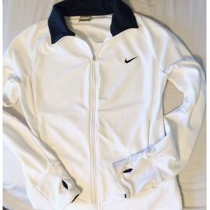 Nike white athletic full zip dri fit jacket