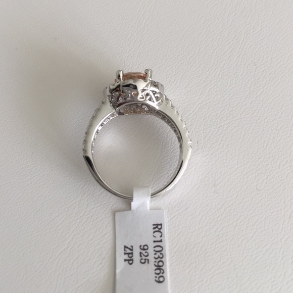 Beautiful Champagne Stone w/CZ Silver Ring 925 - Picture 3 of 4