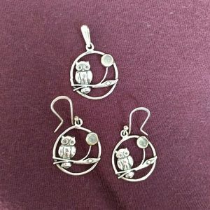SOLD Owl earrings and pendent with moonstones