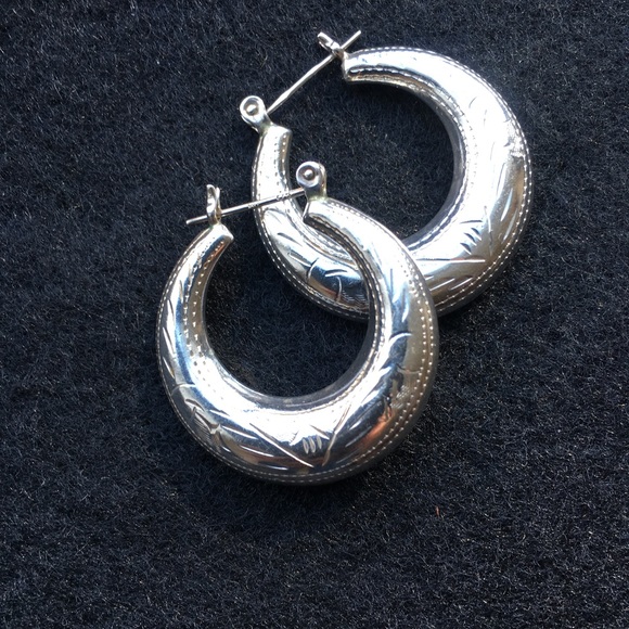 925 Silver Etched Hoops