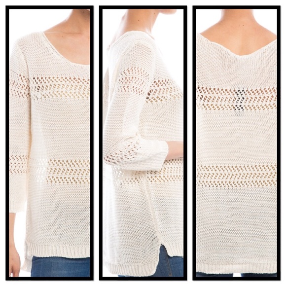 FESTIVAL BOHO IVORY OPEN CROCHET TOP- M/L - Picture 2 of 4