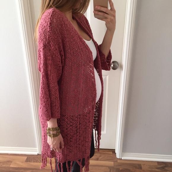 Sold • Clay Fringe Knitted Kimono Sweater - Picture 2 of 4