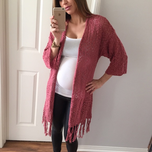 Sold • Clay Fringe Knitted Kimono Sweater - Picture 3 of 4