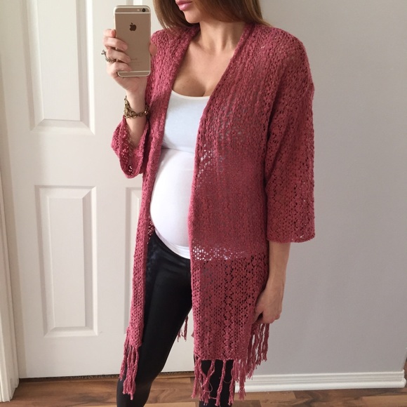 Sold • Clay Fringe Knitted Kimono Sweater - Picture 4 of 4