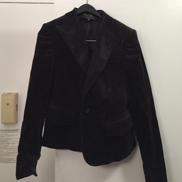 Chic Gucci velvet blazer purchased after Botox