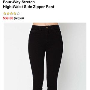 American Apparel black high waisted zipper jeans