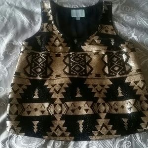 Dillards Gold Aztec Print Sequin Chiffon Tank Top