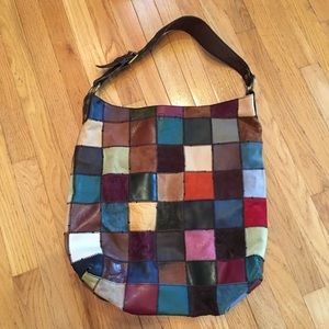 Lucky Brand leather & suede patchwork hobo bag